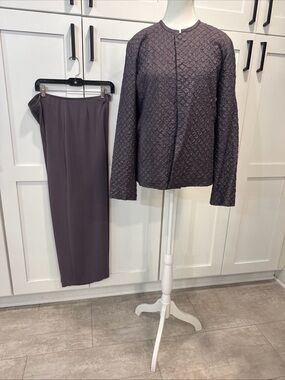 Eileen Fisher Quilted silk plum Purple Women's Jacket & pant set sz M